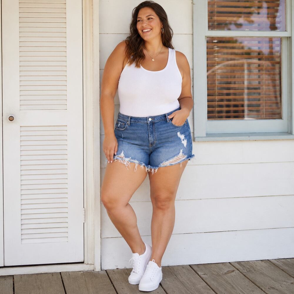 Abercrombie & Fitch The Mom Short Mid Rise Distressed Denim Shorts Size 34